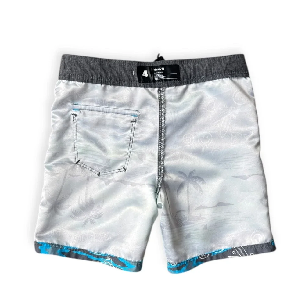 Hurley Boys Swim Trunks Size 4 Turquoise Blue Green Palm Tree Board Shorts